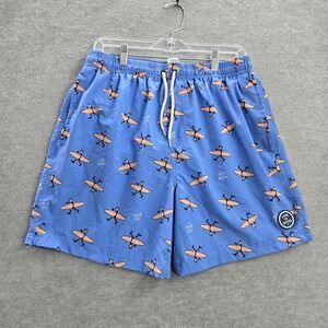 Life Is Good‎ Men Swimwear M Blue Orange Swim Trunks Graphic Print Drawstring